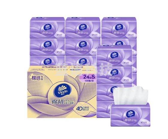 维达（Vinda）抽纸 棉韧3层108抽*24包S码 亲肤无刺激 卫生纸 纸巾 餐巾纸 整箱
