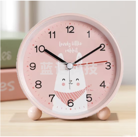 秘禧闹钟学生专用起床神器儿童闹钟桌面时钟大铃声卡通可爱兔子时钟表 粉色粉兔闹钟【4英寸】