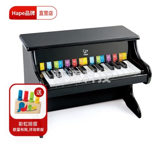 德国Hape 钢琴 木制机械电子小钢琴 3-6岁男女小孩儿童音乐玩具早教新年生日儿童礼物 25键钢琴黑色E8463