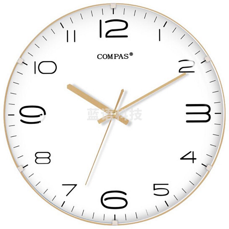康巴丝（COMPAS）客厅挂钟简约钟表石英钟表挂墙卧室时钟窄边框挂表 3225 金边白盘