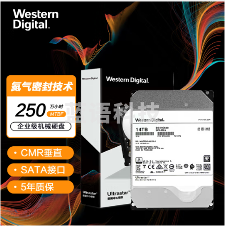 西部数据(Western Digital) WUH721414ALE6L4 14TB 企业级硬盘 HC530 SATA6GB/S 7200转512M 氦气密封