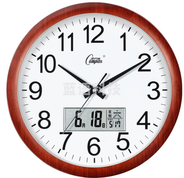康巴丝 38cm 挂钟 15英寸 万年历钟表挂 石英钟挂表3128Y 木纹日历款