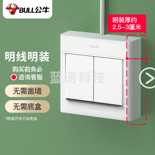 BULL/公牛 G09系列二位双控带荧光开关 G09K212Y 10A 250V 1个 销售单位：个