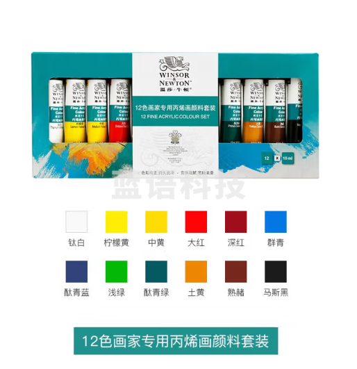 温莎牛顿 手绘墙绘纺织颜料 学生绘画颜料 画家专用丙烯颜料12色套装