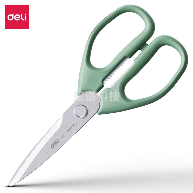 得力(deli)家用多功能厨房剪刀 可夹核桃 绿 TJ20