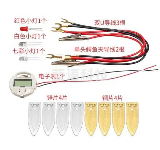 六鑫 水果电池diy儿童手工科技小制作材料水果电池生物发电孩子电路化学科学实验 水果电池实验材料包 水果电池材料+电子表-ZY