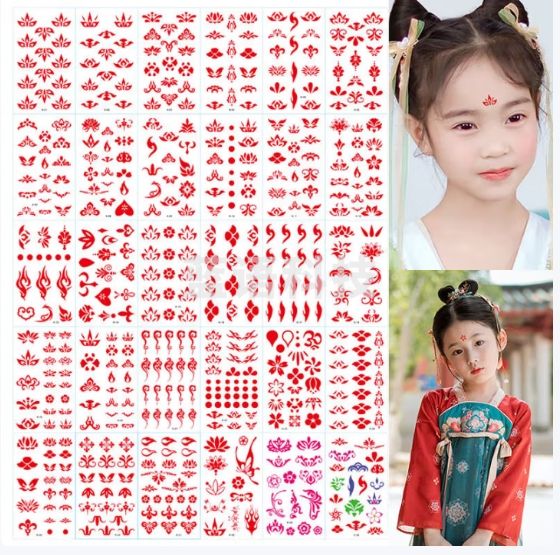 佳茉新年儿童眉心贴纸30张不重复汉服古装额头印花钿纹身贴女孩生日礼物节日古风花细元宵开学季