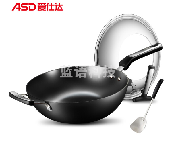 爱仕达(ASD) 炒锅三代不锈铸铁锅32CM无涂层平底炒菜锅具可立盖电磁炉燃煤气通用WG8332QB送铲
