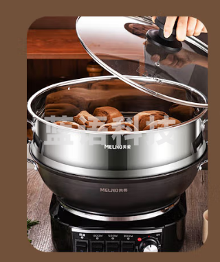 美菱(MeiLing) 电炒锅升级单旋钮定时多功能电热锅家用电锅一体锅铸铁锅电煮锅电蒸锅多用途锅 【定时款】38cm一锅一笼(适合9-11人)