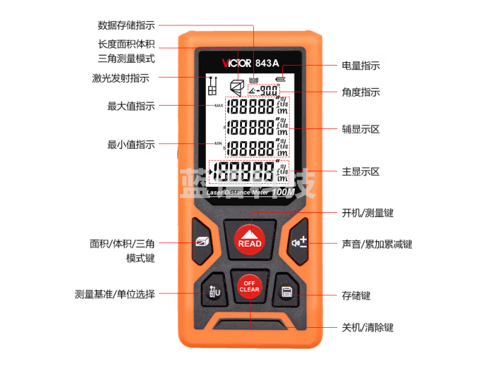 胜利仪器（VICTOR）激光测距仪 手持激光红外线 电子尺子 量房仪 测量仪器 50米 VC843A