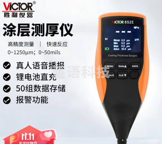 胜利仪器（VICTOR）涂层测厚仪 漆膜油漆面涂镀锌层膜厚厚度 测车漆面 测厚仪 VC852E