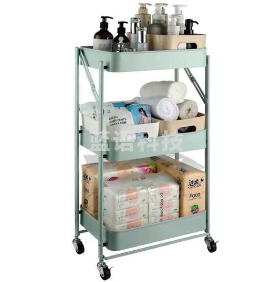 炊大皇（COOKER KING）三层 免安装折叠收纳推车多功能 浅绿色