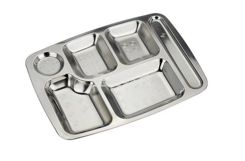 食品级304不锈钢餐盘饭盒 六格分格快餐盘学生餐盒 加厚