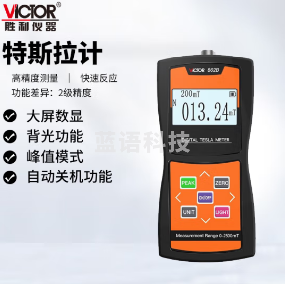 胜利仪器（VICTOR）高斯计数字磁场磁力磁性强度检测仪高精度特斯拉计磁通测磁仪 VC862B