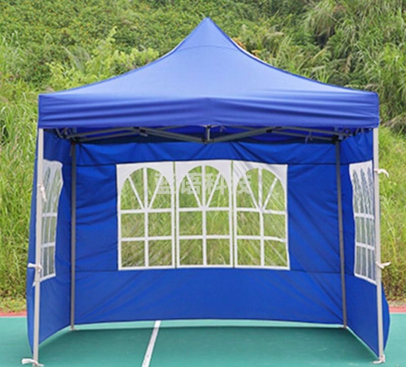 防疫帐篷 户外帐篷 遮阳棚 四角摆摊帐篷 广告帐篷 罗马窗三面围帐篷3.3米（蓝红双色可选）