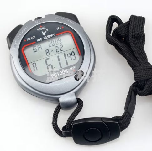 天福秒表计时器 跑步田径比赛防水游泳训练浆频裁判表三排100道PC100B