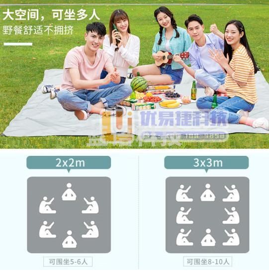 婉和 野餐垫防潮垫加厚户外地垫便携折叠露营垫郊游帐篷地垫 大号2M*2M