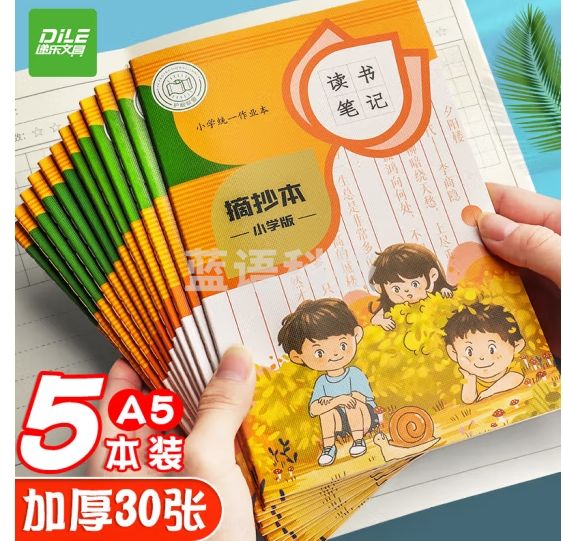 递乐 读书笔记本 摘抄本小学生用摘录阅读记录本专用心得采集好词好句30张 读书笔记 (5本装) CXA5030B212