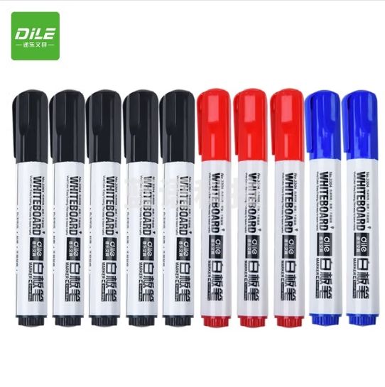 递乐 可擦易擦白板笔水性笔办公文具用品黑蓝红色10支/盒 33014混色