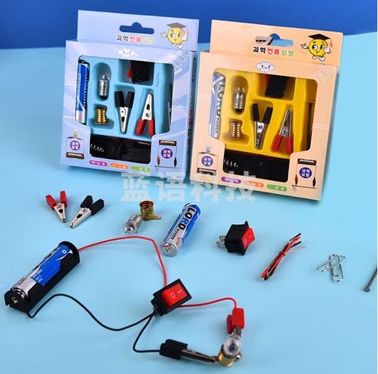 心有灵犀 发光灯泡实验套装小学生科技发明发光原理认知教具steam科学电路仪器小学生DIY手工拼装材 发光灯泡串联电路实验套装