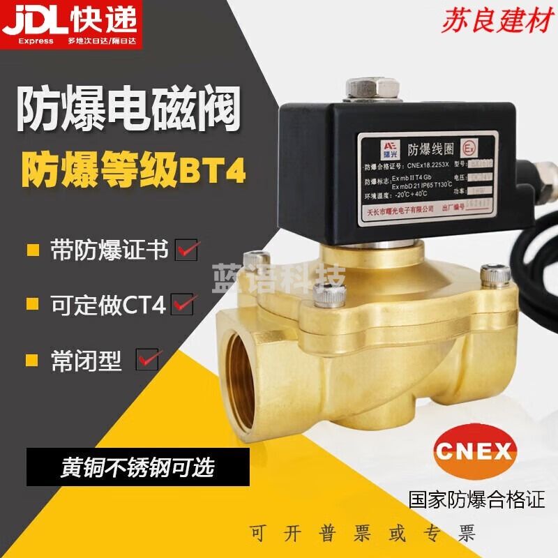 采之采 防爆全铜常闭电磁阀电阀水阀煤气阀220V24V1寸 防爆 2寸 220VAC 黄铜
