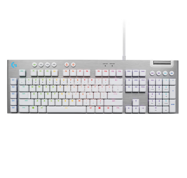 罗技（G）G813机械键盘 超薄矮轴 有线键盘 RGB炫光磨砂质感 全尺寸119键 茶轴 白色