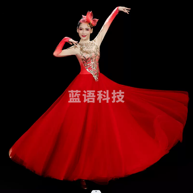 大气开场舞大摆裙演出服女中国风绽放舞蹈服装大型舞台歌伴舞长裙