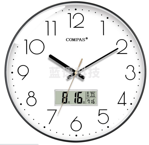 康巴丝 挂钟 客厅静音万年历钟表C3242Y 钢琴黑 28cm