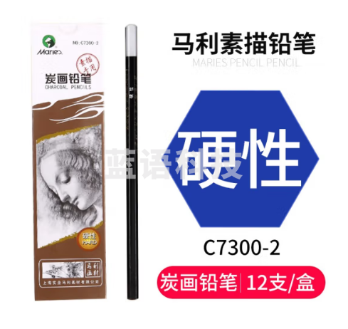 马利(Marie's)硬性素描铅笔12支装 素描铅笔美术专用绘画软中硬碳笔 学生初学者考试画画专用C7300