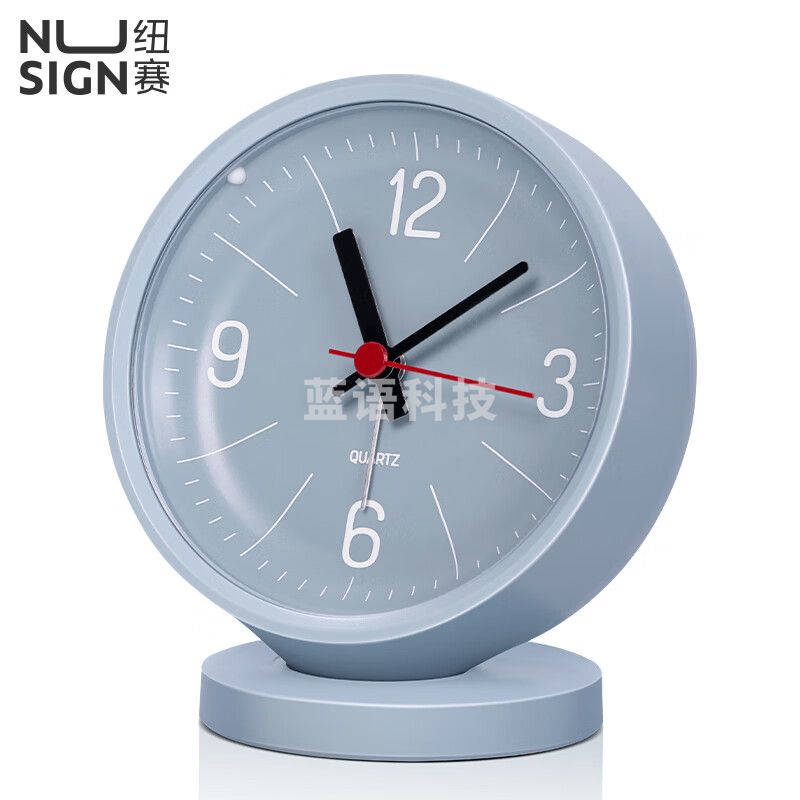 得力(deli)纽赛系列圆形指针闹钟 轻奢造型低噪扫秒柔光夜灯可贪睡 蓝 NS886