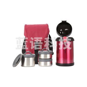 乐扣乐扣 LOCK&LOCK LHC8034RED 便携式一体式饭盒 304不锈钢保温饭盒保温桶 便当盒+饭盒包 2L酒红色