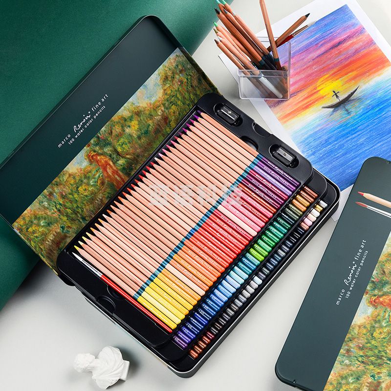 马可(MARCO)雷诺阿31系列 100色水溶性彩色铅笔/填色笔/美术专业设计手绘水彩彩铅 铁盒套装3120-100TN
