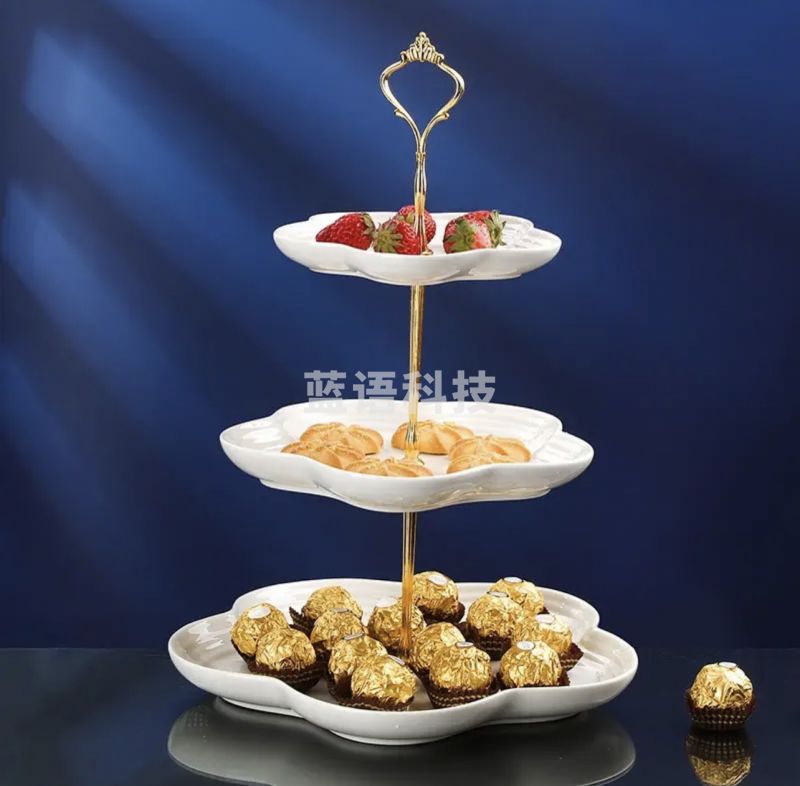 微光里 豆绿三层陶瓷花型水果盘客厅千果盘糖果盘欧式家用果盘水果盘3层花型水果盘抹茶绿大号