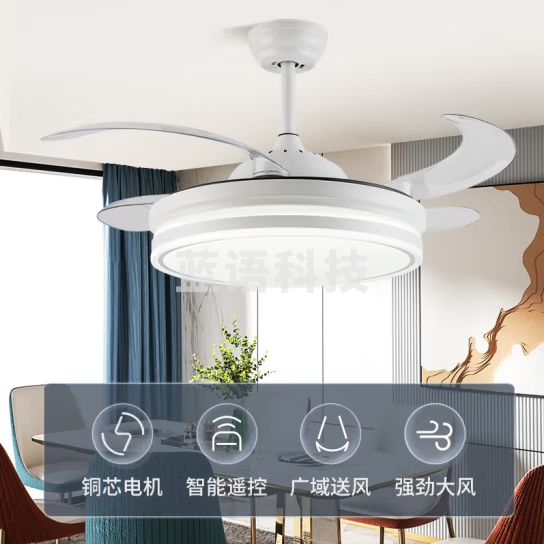 钻石牌（DIAMOND） 吊扇灯隐形风扇灯led客厅卧室吊灯饰现代简约电扇灯吸顶带灯吊扇 48寸白色双圆-6档遥控-正反转