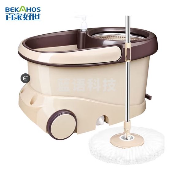 百家好世旋转拖把31cm宽110cm长2棉头加大免手洗懒人家用带轮双驱动脱水桶