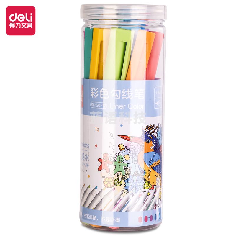 得力(deli)文具双头细杆记号笔 彩色美术勾线笔 学生双向笔头描线勾边笔12色 SK120-12