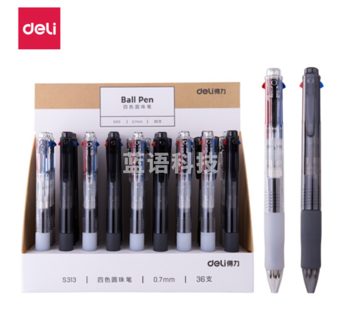 得力S313四色圆珠笔0.7mm子弹头(单位：支)混