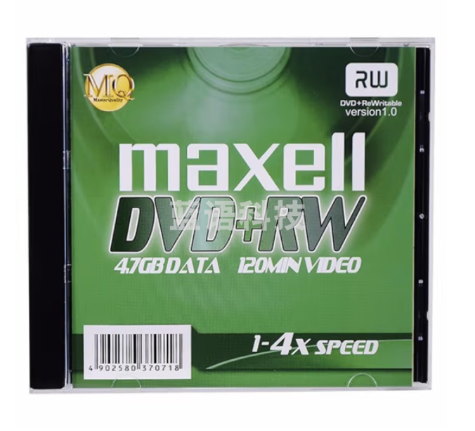麦克赛尔 DVD+RW光盘 可擦写空白光盘 刻录光盘 光碟 4速4.7G台产 1片盒装