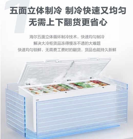 海尔冰柜商用大容量全冷冻家用冷藏冷冻两用一键转换-38度超低温冷柜海鲜速冻保鲜柜500升以上 五面制冷约1200斤｜830HCZ