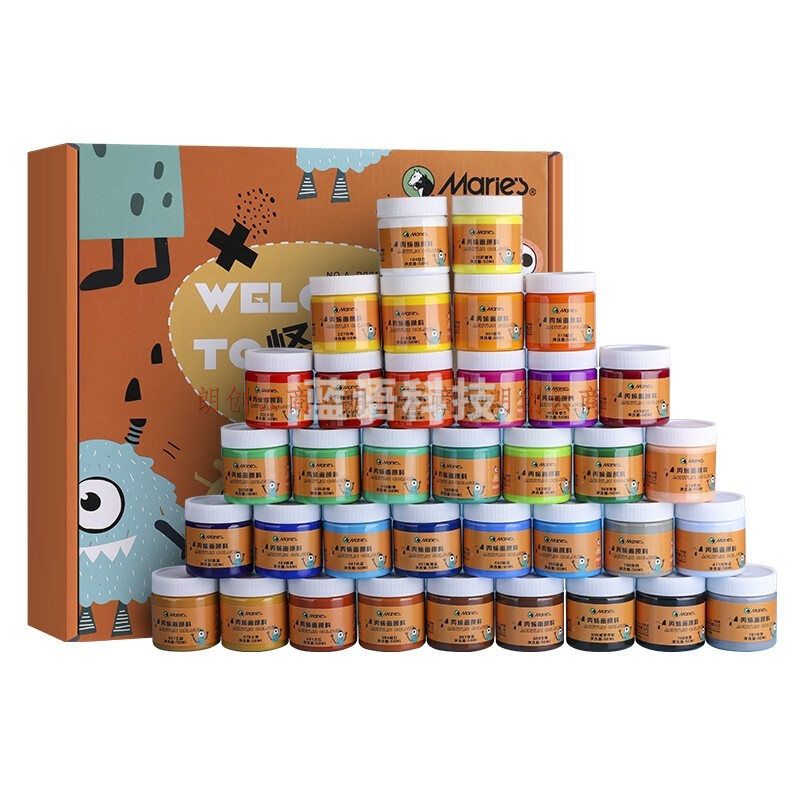 马利(Marie’s)儿童丙烯颜料50ml36色16件套装 小盒装儿童幼儿园彩绘涂鸦画手绘diy石头鞋子创意丙烯防水颜料