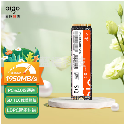 爱国者 (aigo) 512GB SSD固态硬盘 M.2接口(NVMe协议) P2000 读速高达1950MB/s