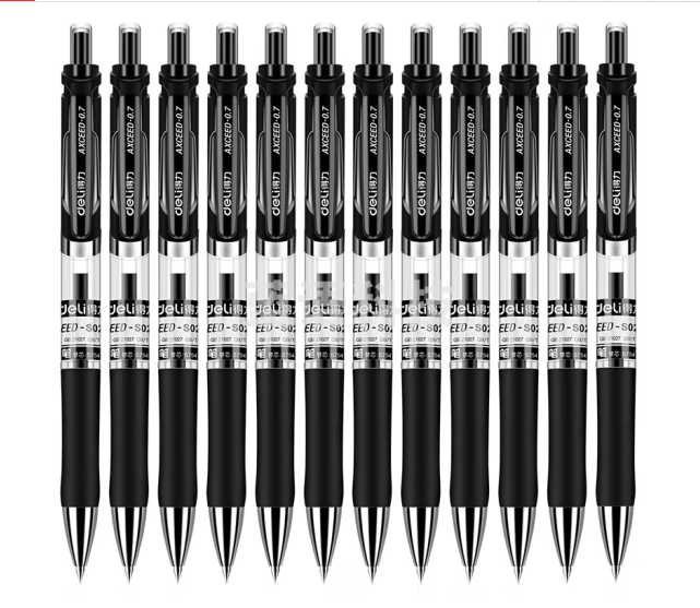 得力(deli) S02 自动弹簧中性笔 按动子弹头签字笔 0.7mm学习办公水性笔 黑色 12支/盒