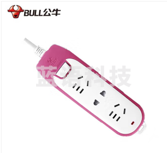 公牛(BULL) 插座炫彩插板接线板排插拖线板插线板 GN-W1120 3位1.8米 玫瑰红(可提供质量检测报告)