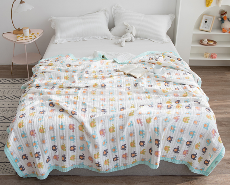 沐凡 浴巾纯棉纱布加厚高密六层 彩虹象110*110cm