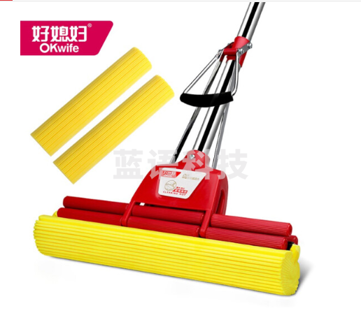好媳妇 AGW-7105A-1加大33cm海绵拖把 家用办公室吸水墩布 懒人免手洗自动胶棉 托地板挤水式伸缩长杆刮水神器 共3个拖头