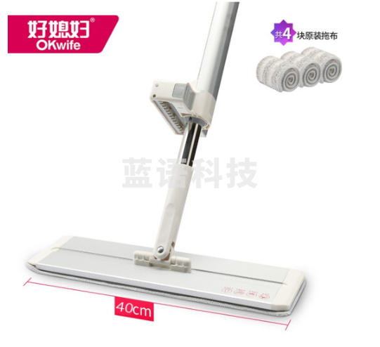 好媳妇 AGW-7005A-1免手洗大号平板拖把 自动回弹可站立平拖 免手洗拖把家用吸水地拖墩布 新灰白40cm 共4块配布