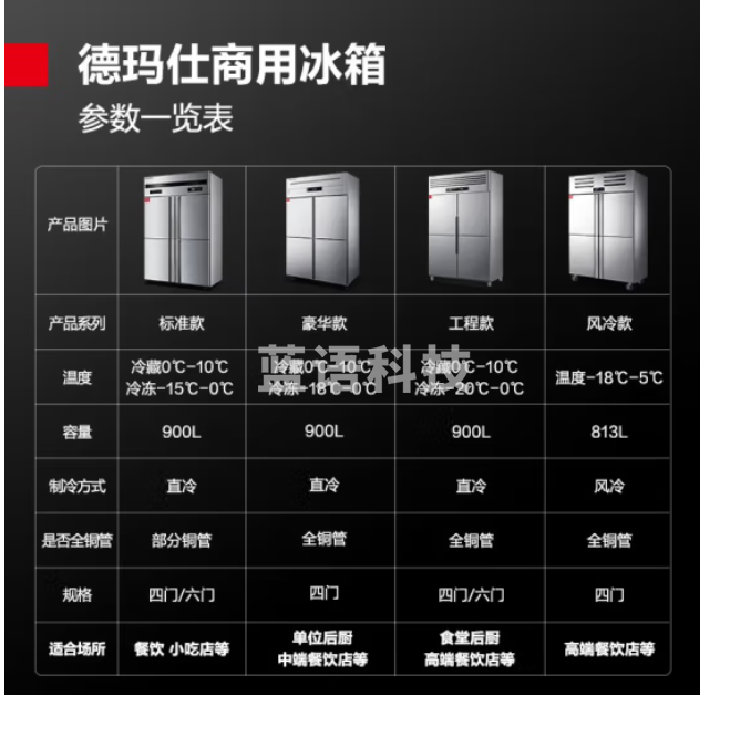德玛仕（DEMASHI）KCD1.6L6-2W四门六门冰箱保鲜柜冷藏冷冻双温立式厨房冰柜四开门冰箱商用后厨用冰柜 【-15℃标准款】1312L双温上冷藏