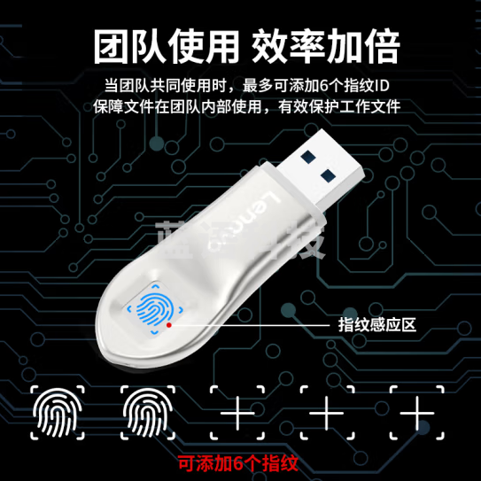 联想（Lenovo）64G USB3.2指纹加密U盘 防泄密商务学习办公娱乐优盘 CF6系列