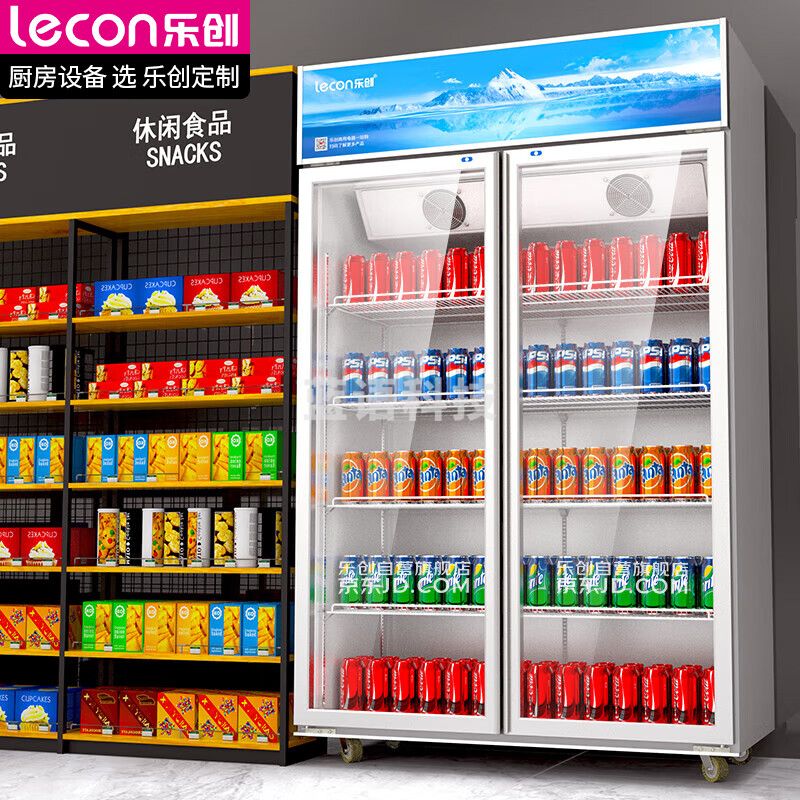 乐创(lecon)展示柜冷藏柜商用保鲜柜便利店冰箱冰柜饮料双开门直冷企业采购LC-ZSG02 618FZ B1