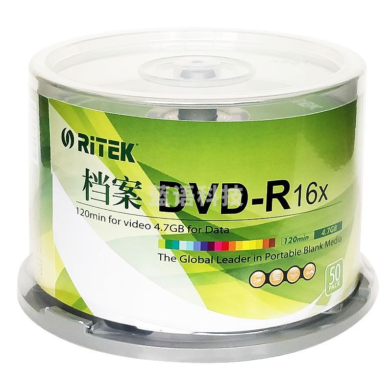 铼德RITEK DVD光盘 4.7G 空白光盘 50片装 dvd刻录盘 碟片 铼德档案系列DVD-R50片桶装